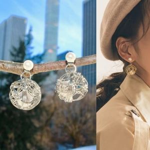 New Silver web ball wire pearl white stud earrings‎